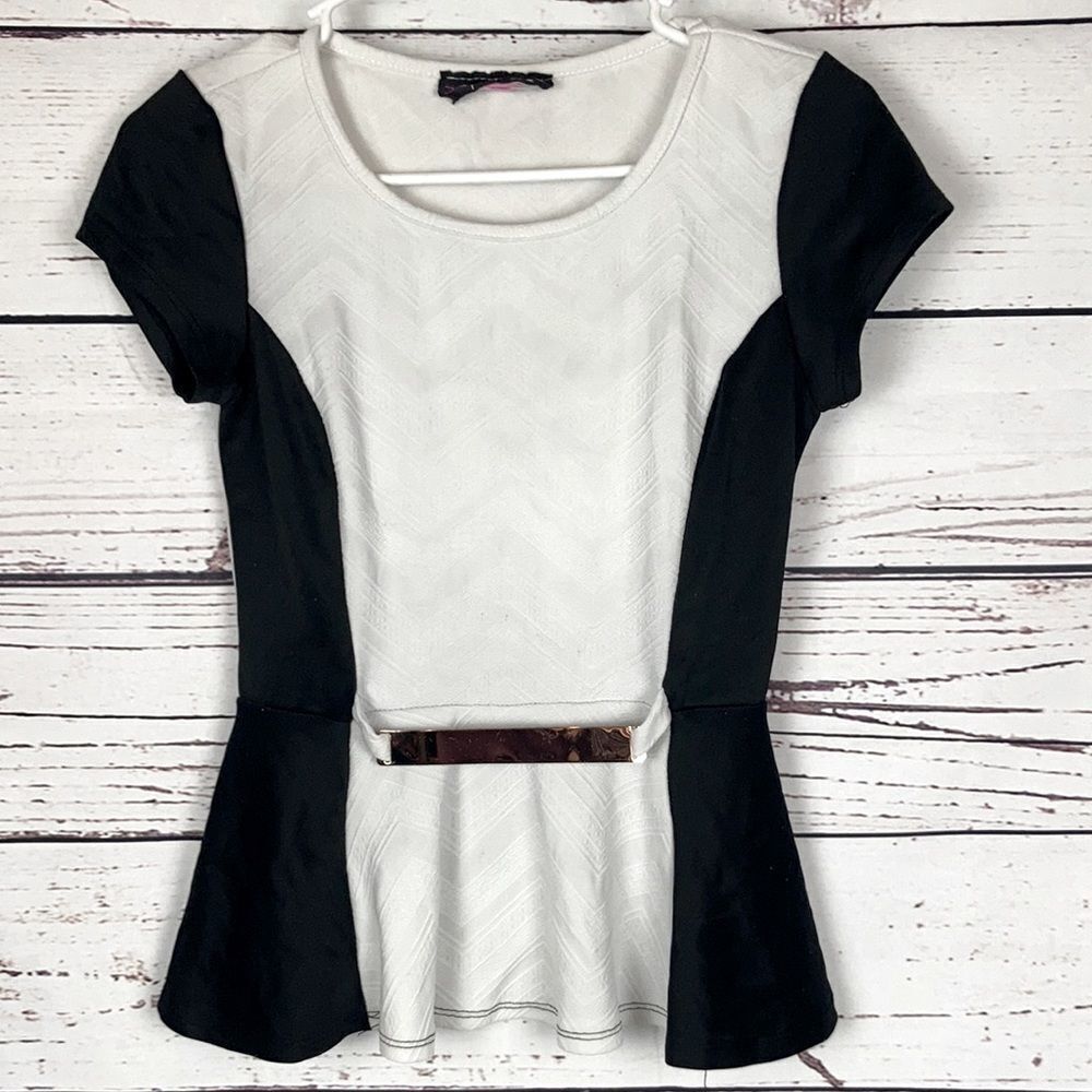 SAY Anything White & Black Peplum Top